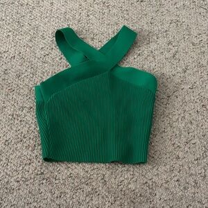 Babaton Green Ribbed Crop Top